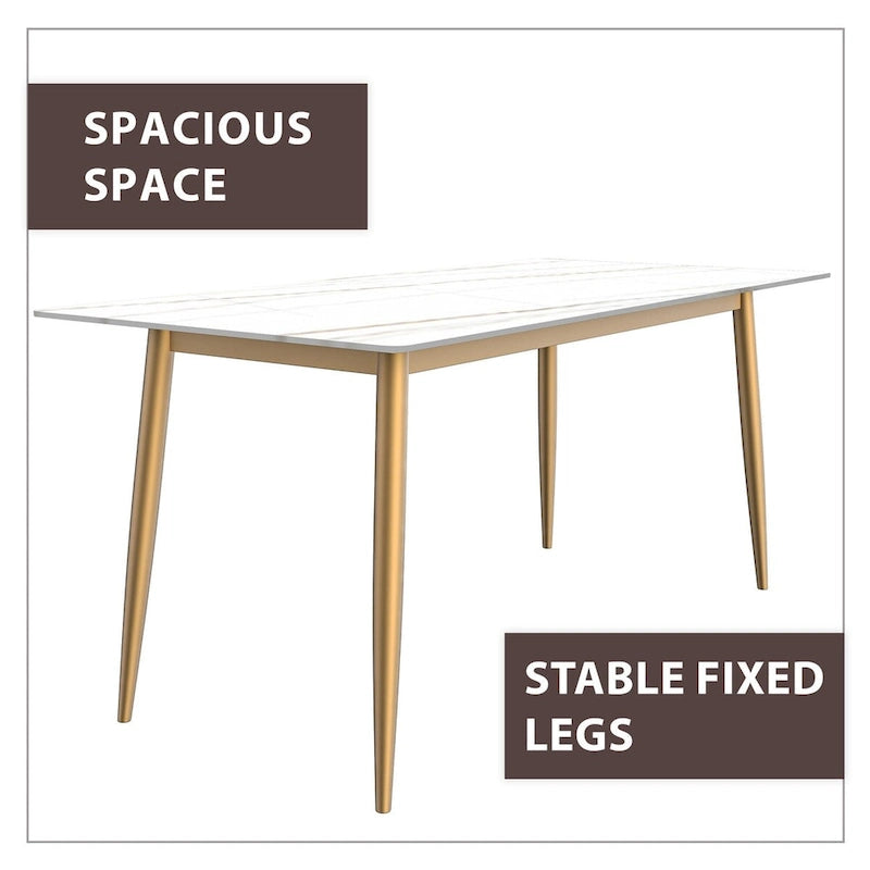 Zayle Dining Table with a 71 Rectangular Top and Gold Steel Base