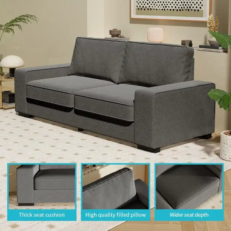 Mixoy Modern Loveseat Couch,87 Velvet Sofa Couch, 3 Seater Loveseat with Extra Deep Seats,Upholstered Sofa with Square Armrest