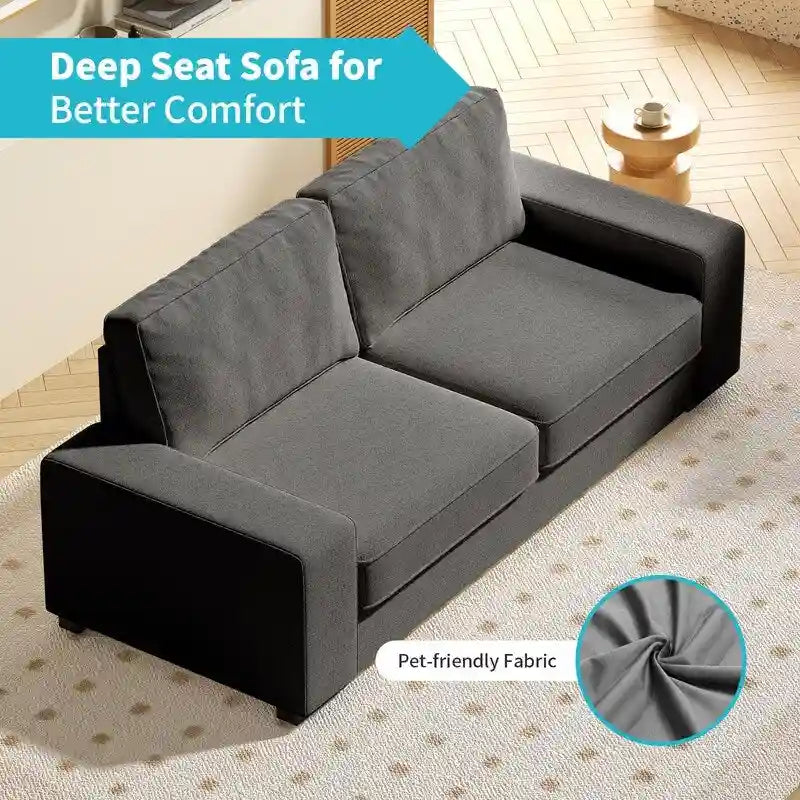 Mixoy Modern Loveseat Couch,87 Velvet Sofa Couch, 3 Seater Loveseat with Extra Deep Seats,Upholstered Sofa with Square Armrest