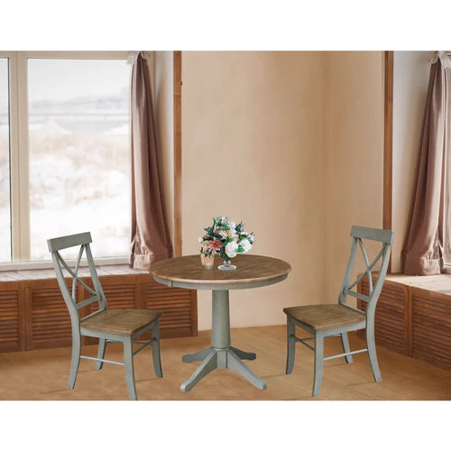 36 Round Extension Dining Table With 2 X-Back Chairs - Set of 3 Pieces