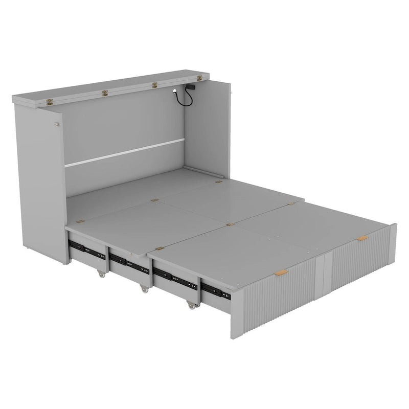 Nestfair Full Size Murphy Bed Wall Bed with drawer and a set of Sockets & USB Ports