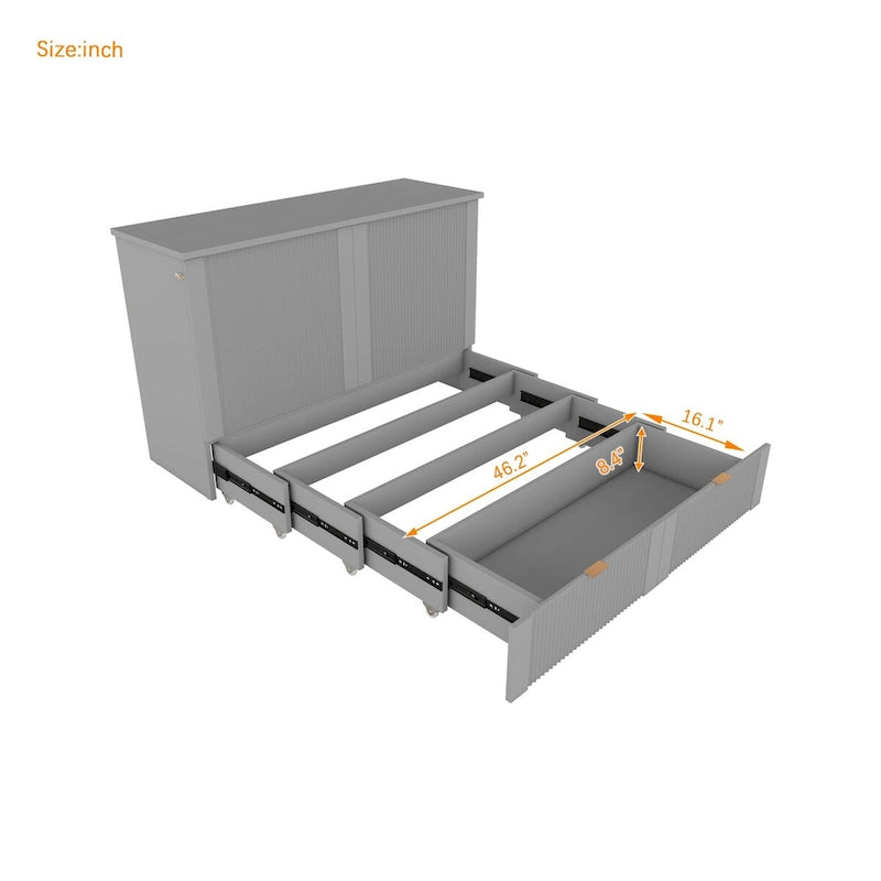 Nestfair Full Size Murphy Bed Wall Bed with drawer and a set of Sockets & USB Ports