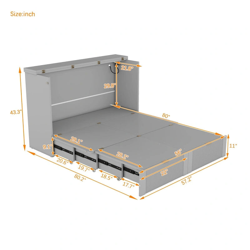 Nestfair Full Size Murphy Bed Wall Bed with drawer and a set of Sockets & USB Ports