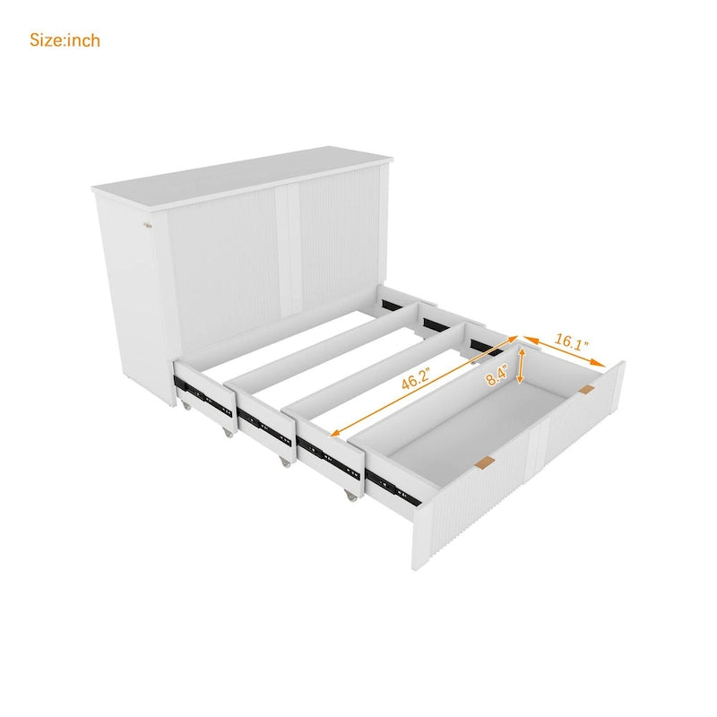 Nestfair Full Size Murphy Bed Wall Bed with drawer and a set of Sockets & USB Ports
