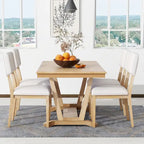 Rustic 5-Piece Dining Set - Solid Wood Table with Trestle Base, 59-inch Rectangular Dining Table and 4 Upholstered Chairs