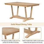 Rustic 5-Piece Dining Set - Solid Wood Table with Trestle Base, 59-inch Rectangular Dining Table and 4 Upholstered Chairs