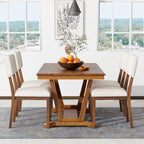 Rustic 5-Piece Dining Set - Solid Wood Table with Trestle Base, 59-inch Rectangular Dining Table and 4 Upholstered Chairs