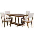 Rustic 5-Piece Dining Set - Solid Wood Table with Trestle Base, 59-inch Rectangular Dining Table and 4 Upholstered Chairs