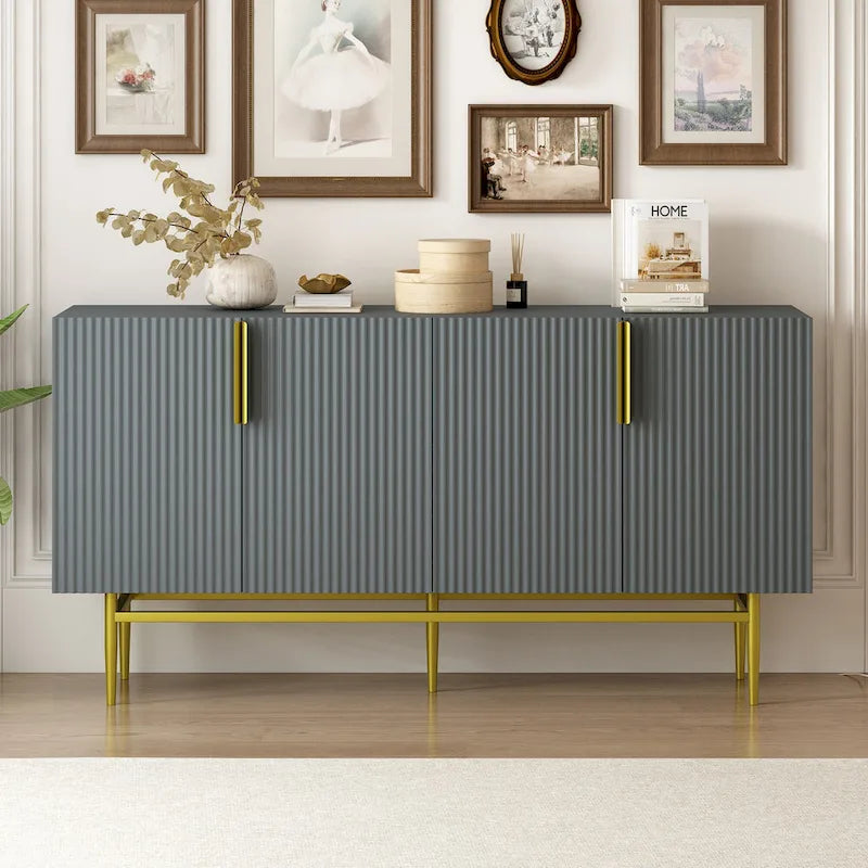Modern Elegant 4-door Sideboard Gold Metal Handle Buffet Cabinet for Dining Room, Living Room, Bedroom, Hallway