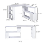 L Shaped Corner Desk, 360 Degree Rotating Home Office Desk with Storage Shelves, Writing Table Workstation