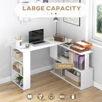 L Shaped Corner Desk, 360 Degree Rotating Home Office Desk with Storage Shelves, Writing Table Workstation