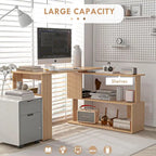 L Shaped Corner Desk, 360 Degree Rotating Home Office Desk with Storage Shelves, Writing Table Workstation