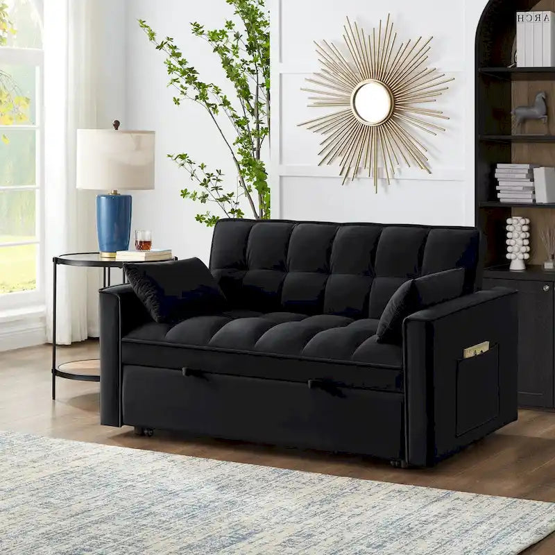 4-in-1 Pull-Out Sleeper Sofa Bed - Loveseat in Velvet -Convertible Couch Bed with Reclining Backrest,2 Side Pockets