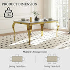 Mid Century Modern Glass Dining Table with Metal Cabriole Legs