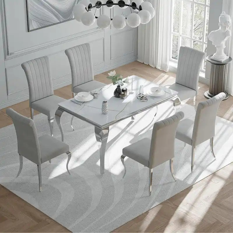 Mid Century Modern Glass Dining Table with Metal Cabriole Legs