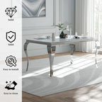 Mid Century Modern Glass Dining Table with Metal Cabriole Legs