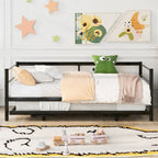 Black Industrial Style Metal Twin Daybed, Adjustable Pop-Up Trundle, Sturdy Frame