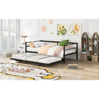 Black Industrial Style Metal Twin Daybed, Adjustable Pop-Up Trundle, Sturdy Frame