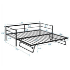 Black Industrial Style Metal Twin Daybed, Adjustable Pop-Up Trundle, Sturdy Frame