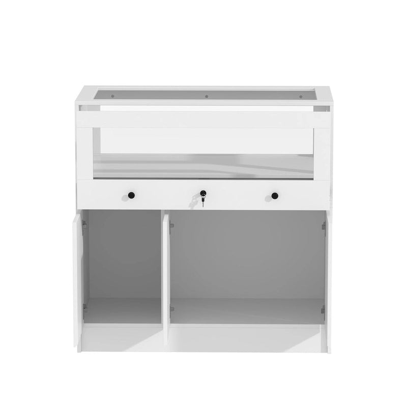 Display Cabinet with Tempered Glass Top and Lockable Storage Closet - 39.4