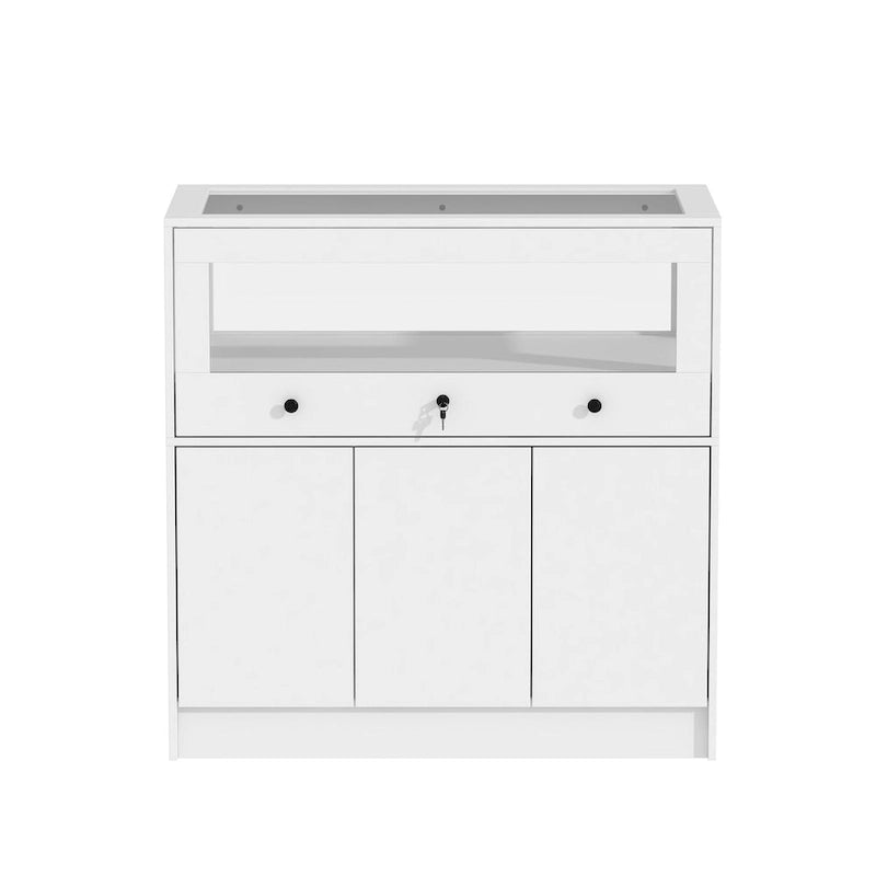 Display Cabinet with Tempered Glass Top and Lockable Storage Closet - 39.4