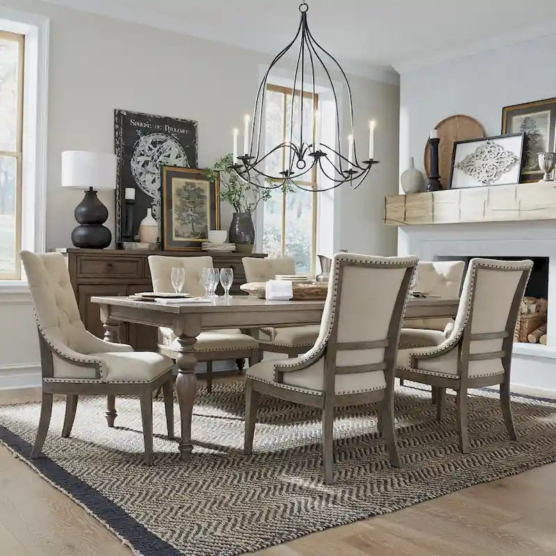 Americana Farmhouse Dusty Taupe Trestle Table Set with Dining Chairs Various Options