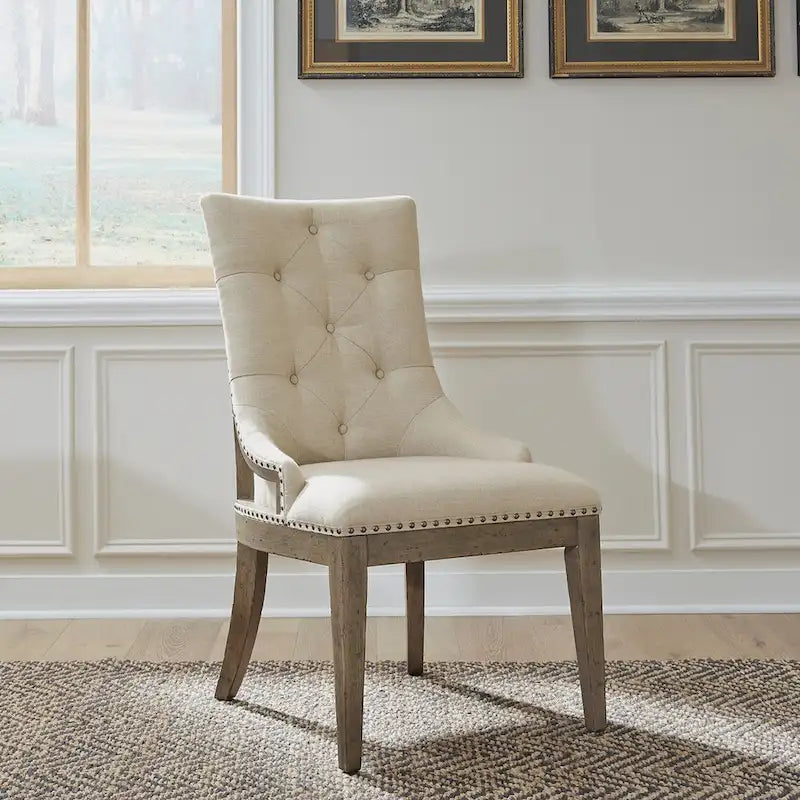 Americana Farmhouse Dusty Taupe Trestle Table Set with Dining Chairs Various Options