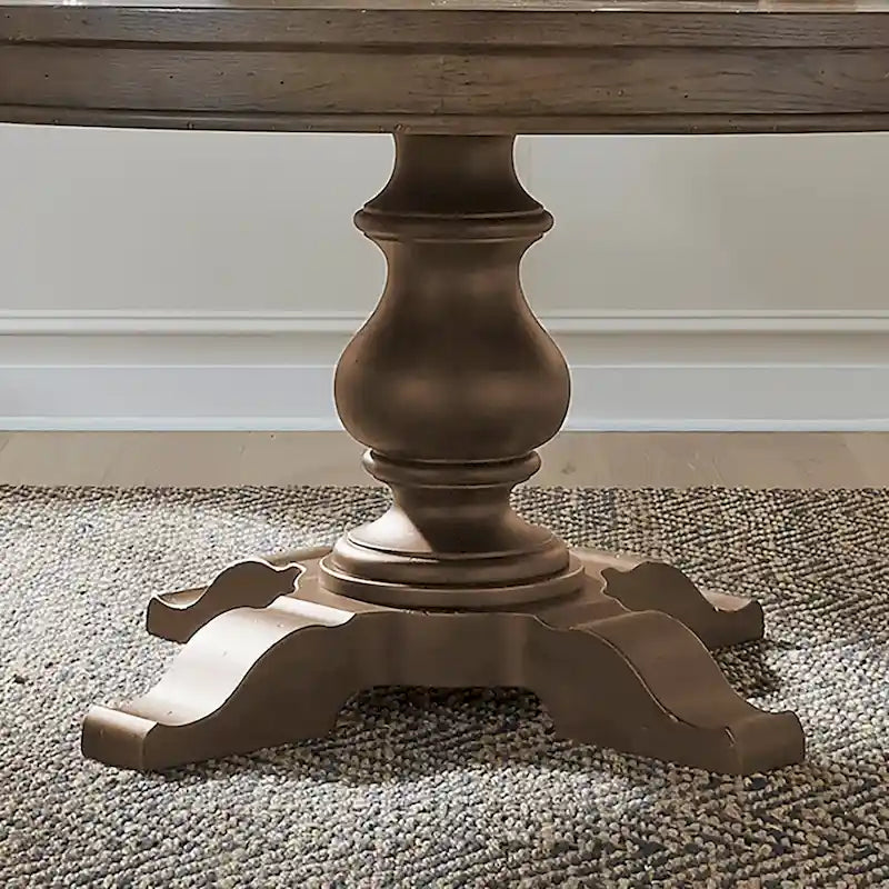 Americana Farmhouse Dusty Taupe Pedestal Table Set with Dining Chairs Options