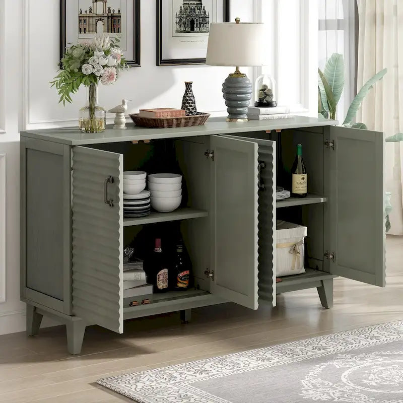 Sideboard with 4 Door Large Storage Buffet with Adjustable Shelves and Metal Handles for Kitchen, Living Room, Dining Room