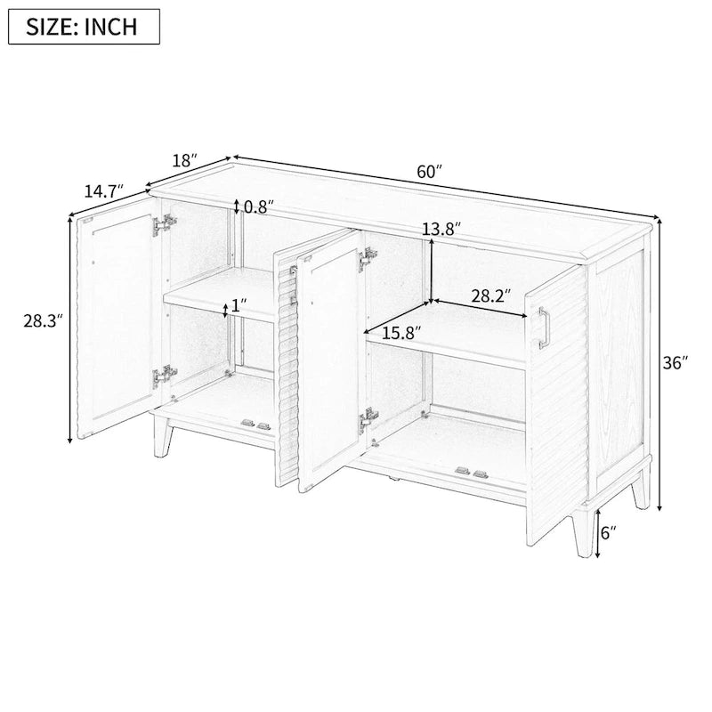 Sideboard with 4 Door Large Storage Buffet with Adjustable Shelves and Metal Handles for Kitchen, Living Room, Dining Room