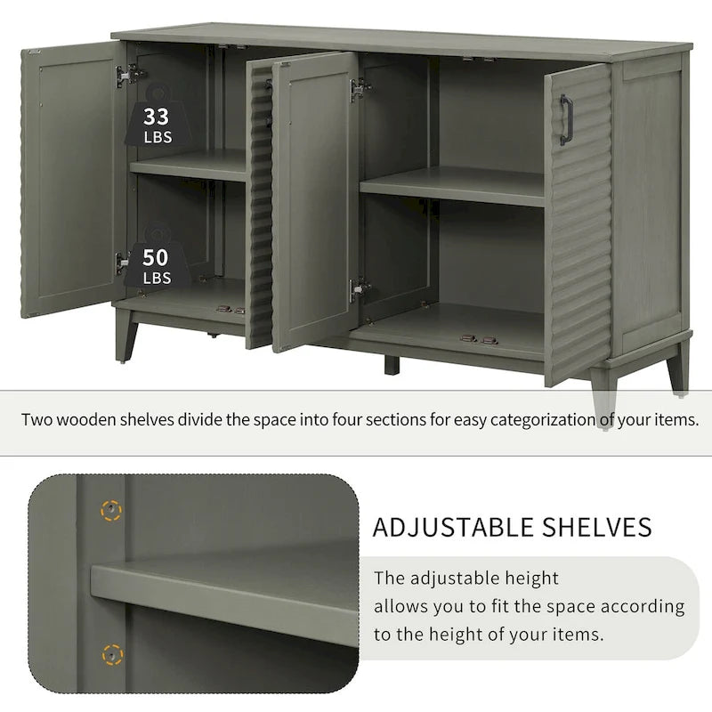 Sideboard with 4 Door Large Storage Buffet with Adjustable Shelves and Metal Handles for Kitchen, Living Room, Dining Room