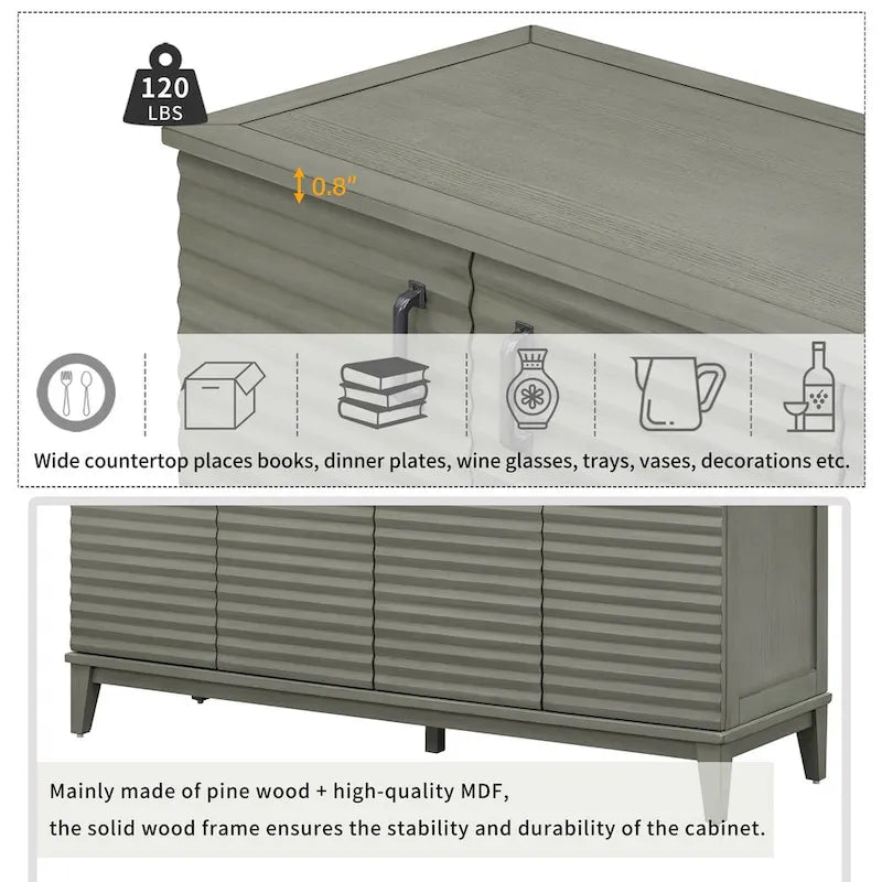 Sideboard with 4 Door Large Storage Buffet with Adjustable Shelves and Metal Handles for Kitchen, Living Room, Dining Room