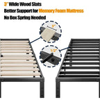 16 Inch Black Metal Platform Bed Frame With Wood Slats Support