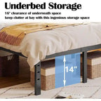 16 Inch Black Metal Platform Bed Frame With Wood Slats Support