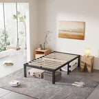 16 Inch Black Metal Platform Bed Frame With Wood Slats Support