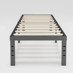 16 Inch Black Metal Platform Bed Frame With Wood Slats Support