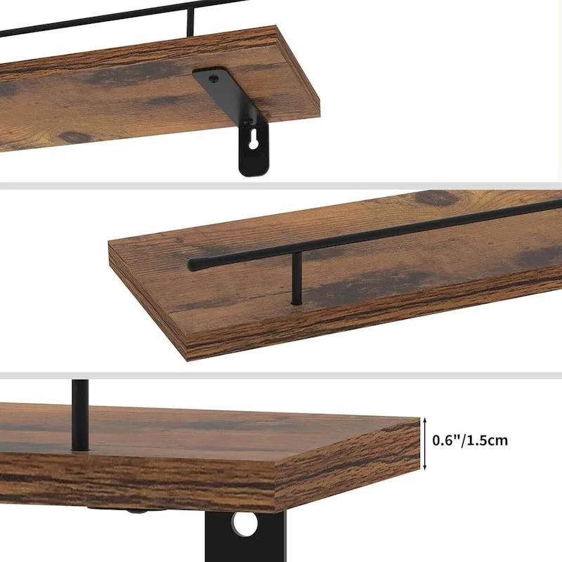 Floating Shelves Wall Set of 4, Hanging Storage Wall Shelf with Metal Guardrail