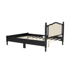 Wooden Platform Bed with Natural Rattan Headboard