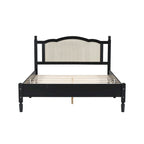 Wooden Platform Bed with Natural Rattan Headboard