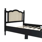 Wooden Platform Bed with Natural Rattan Headboard