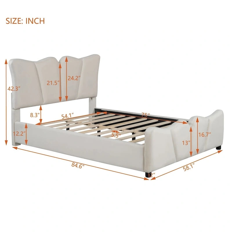 Full Size Upholstered Platform Bed Velvet Upholstered Bed