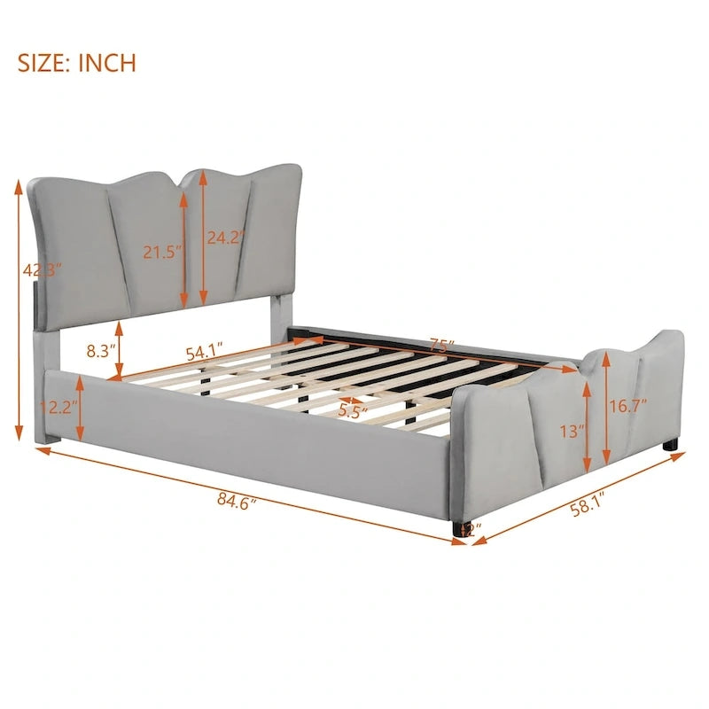 Full Size Upholstered Platform Bed Velvet Upholstered Bed