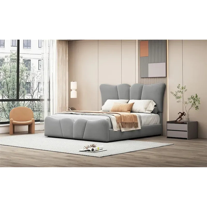 Full Size Upholstered Platform Bed Velvet Upholstered Bed