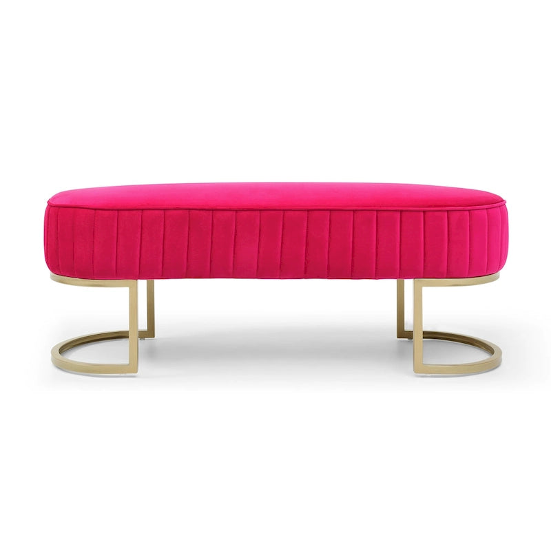 Bench Bedroom Bench ,Velvet Oval Upholstered End of Bed Bench with Golden Metal Legs ,48 Modern Storage Ottoman Bench
