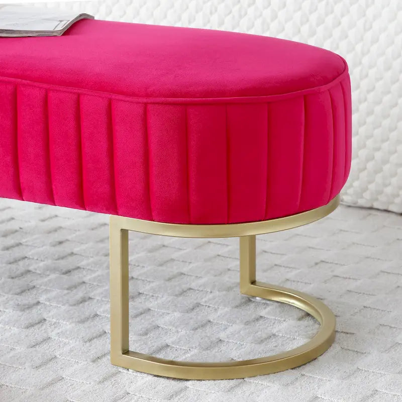 Bench Bedroom Bench ,Velvet Oval Upholstered End of Bed Bench with Golden Metal Legs ,48 Modern Storage Ottoman Bench