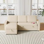 Convertible Sleeper Sofa Bed with Storage Chaise and USB Port, L-Shaped Couch,Beige