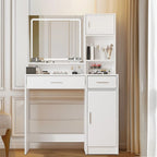 Roomfitters Vanity Desk with LED Lighted Mirror, Makeup Table with Drawers & Cabinet, Vanity Table with Storage