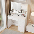 Roomfitters Vanity Desk with LED Lighted Mirror, Makeup Table with Drawers & Cabinet, Vanity Table with Storage