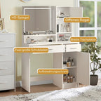 Roomfitters Vanity Desk with LED Lighted Mirror, Makeup Table with Drawers & Cabinet, Vanity Table with Storage