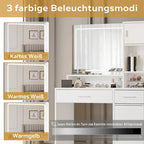 Roomfitters Vanity Desk with LED Lighted Mirror, Makeup Table with Drawers & Cabinet, Vanity Table with Storage